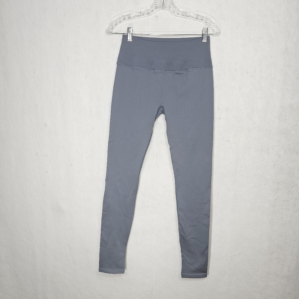 Alo Yoga Grey High Waisted Ribbed Compression Leggings Medium